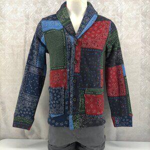 Levis Patchwork Cardigan Sweater Mens Small Paisley Bandana Shawl Collar Button‎